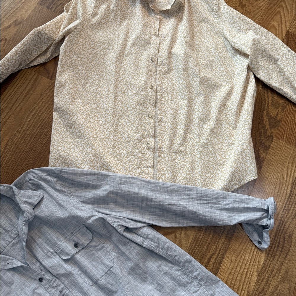 Patterned Button-Up Shirt and Gray Button-Up Shirt